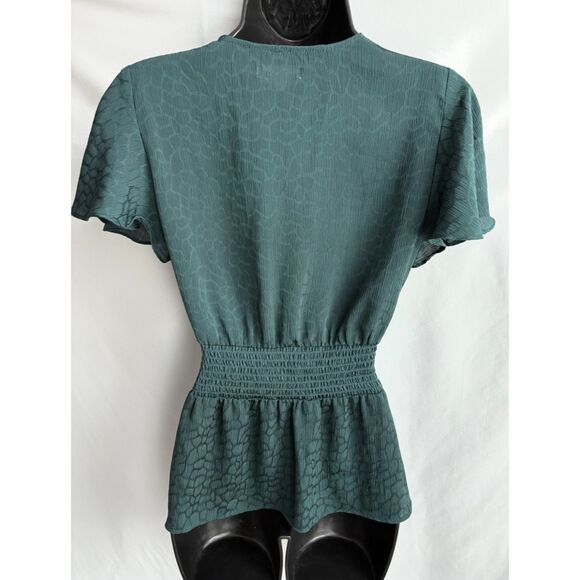 Max Studio Women's Flutter Sleeve Waist Tie Blouse Teal Blue Size XS Classy Date - Picture 6 of 10